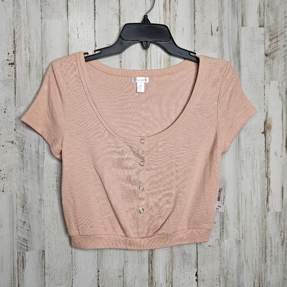 Flirtitude Peach Crop Top Short Sleeve NWT Women's Size Large - Picture 10 of 11
